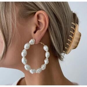 BNWT XL Pearl hoop Earrings
